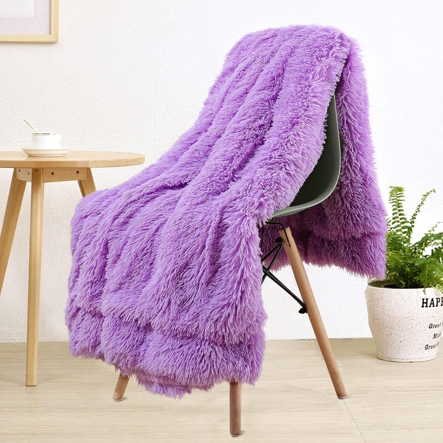 TIO's Super Soft Shaggy Faux Fur Blanket, Plush Fuzzy Bed Throw Decorative Washable Cozy Sherpa Fluffy Blankets for Couch Chair Sofa (Purple 50" x 60")