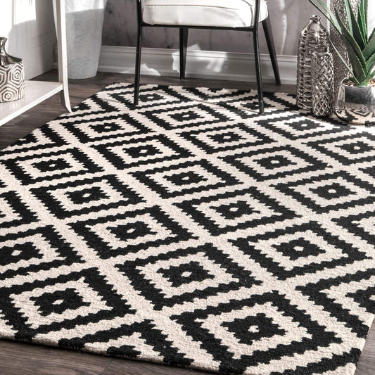 TIO's Hand Made Modern Design - Export Quality Rectangular Carpets For Living Room, White & Black