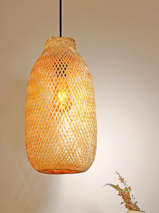 TIO's Bamboo Lampshade | Bamboo Pendant Lamp | Boho Lampshade | Cane Lampshade | Rattan Lampshade | Bamboo Hanging Lampshade (Diameter 22 CM, Height 50 CM)