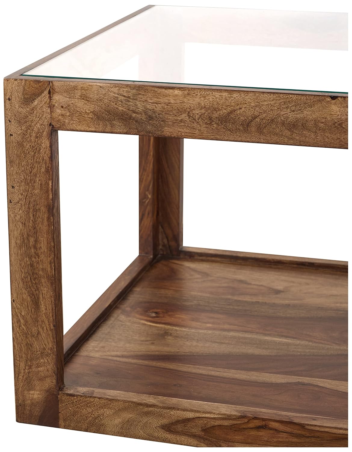 TIO's Medo Durable Glass Coffee Table (Sheesham Wood with Natural Finish)