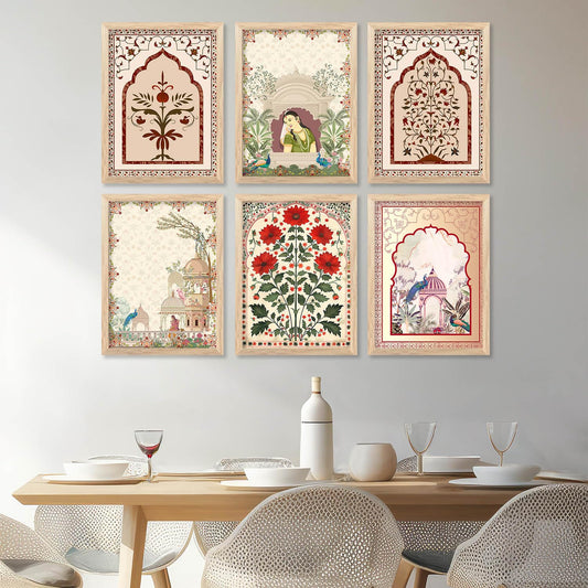 TIO's Digital Madhubani Paintings with Frame for Home Decoration - Pichwai Decor Painting for Living Room Bedroom Office Room Decor - Painting for Wall Decoration - Set of 6