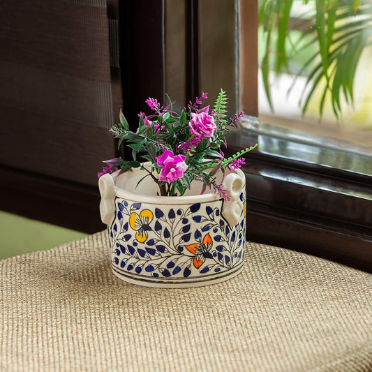 TIO'S 'Indigo Vines' Table Planters for Living Room (Handpainted) | Ceramic Flower Pots Ceramic Planters Pot for Home Decoration Plant Pot for Indoor Plants Pots for Plants Planter Pot