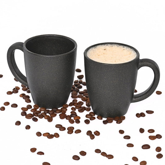 TIO's Set of 2 Eco-Friendly Classic Coffee Mug | 300 ml | Made with Rice Husk & Bamboo Fibres | Microwave Safe | Charcoal