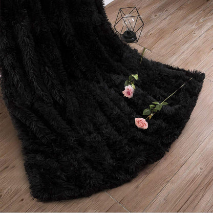 TIO's Super Soft Shaggy Faux Fur Blanket, Plush Fuzzy Bed Throw Decorative Washable Cozy Sherpa Fluffy Blankets for Couch Chair Sofa (Black)