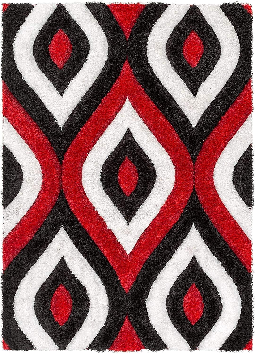 The Indie Odyssey's Handwoven 3D Carved Super Soft Collection Modern Area Rug, Carpet Multi Size Red Black 3D. - The Indie Odyssey