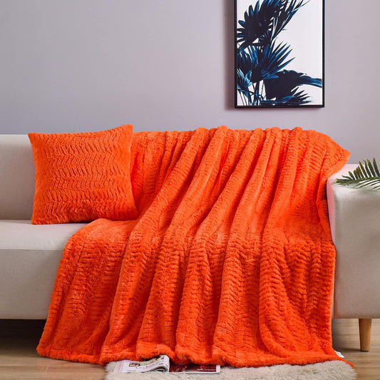 TIO's Luxury Double Sided Faux Fur Throw Blanket(Without Pillows),Decorative Soft Fuzzy Fluffy Cozy Blanket for Couch Bed Chair Sofa Women Teen Girls Gift(Orange,50" x 63")