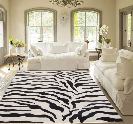 TIO's Hand Made Modern Design - Export Quality Rectangular Carpets For Living Room, White Black Zebra