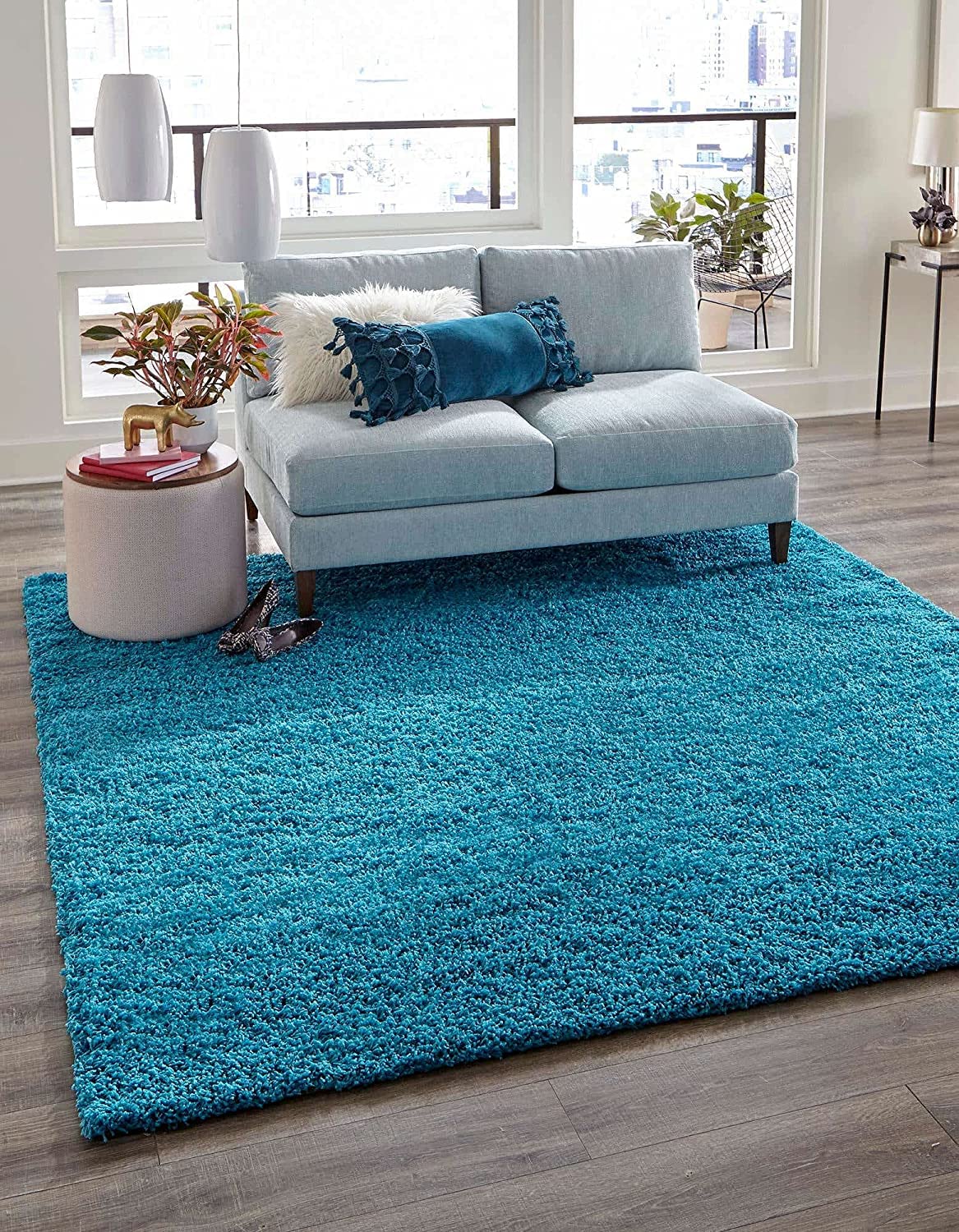 TIO's Soft Fluffy Shag Area Rugs for Living Room, Shaggy & Luxury Non-Slip | Light Blue