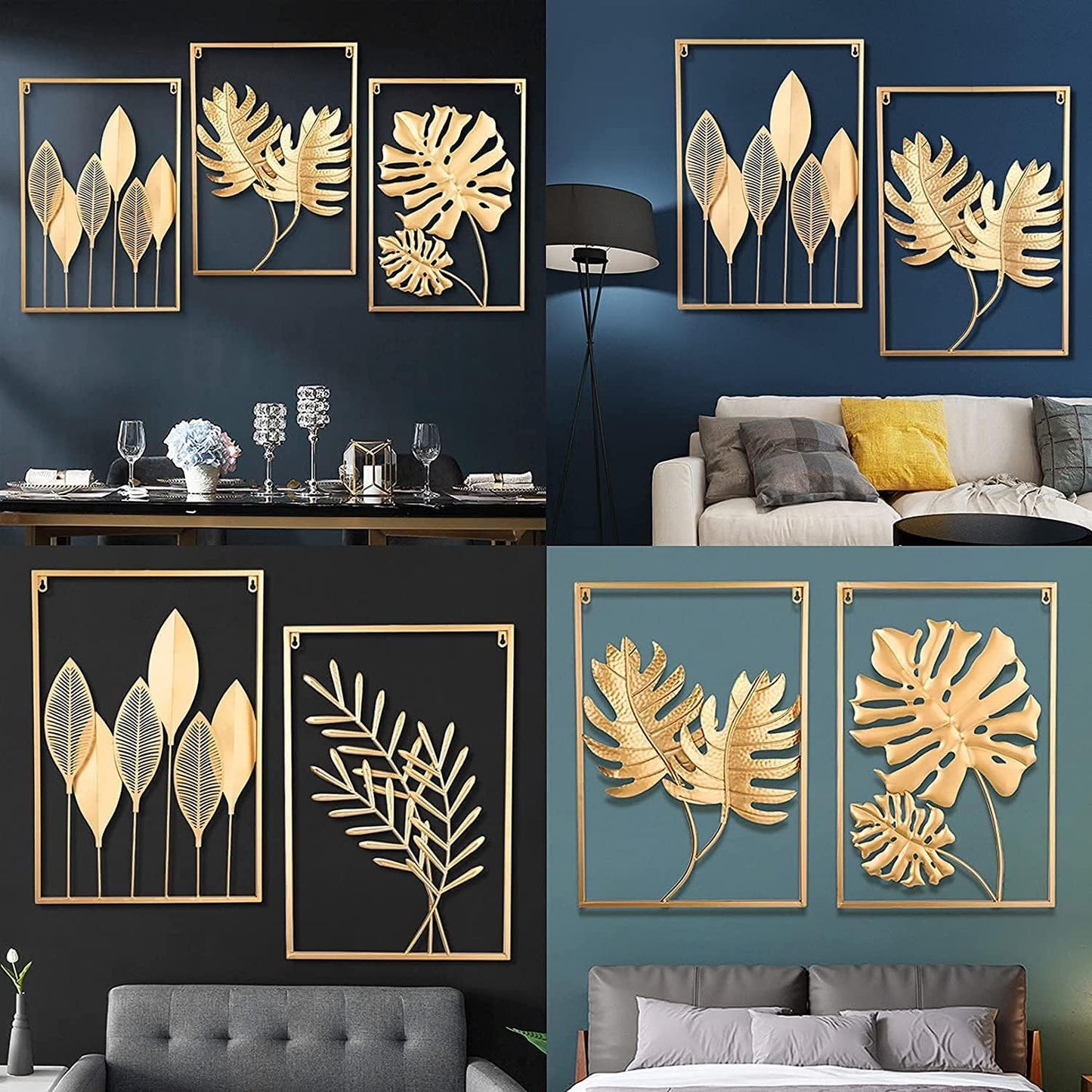 TIO's Gold Metal Wall Decor Leaf Wall Hanging Decoration, Metal Wall Art Home Decor for Living Room Office Bedroom Hotel (Gold Wall Art Set of 3) - The Indie Odyssey