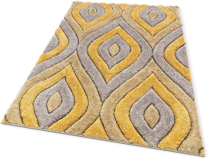 The Indie Odyssey's Handwoven 3D Carved Super Soft Collection Modern Area Rug, Carpet Multiple Size Grey Yellow 3D - The Indie Odyssey