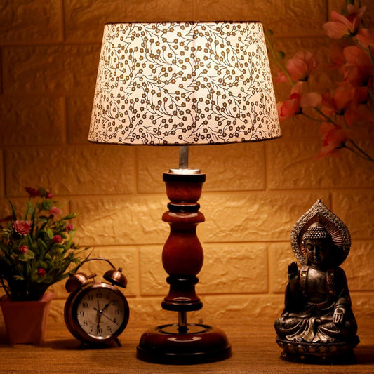 TIO's Royal & Fancy Table Lamp with Wood Base | Beige & Gold - The Indie Odyssey