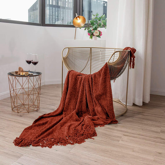 TIO's Soft Chenille Throw Blanket for Sofa, Bed and Couch - 60 * 50 Inches(Rust Orange)