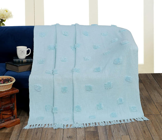 TIO's Cotton Throw Blanket - Soft & Cozy Sofa and Couch Accent - Blue,Pack of 1