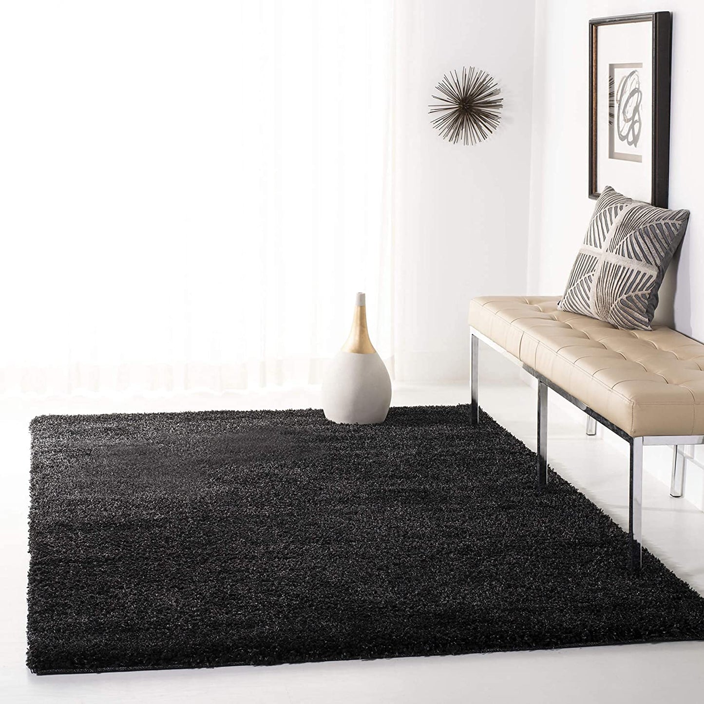 TIO's Soft Fluffy Shag Area Rugs for Living Room, Shaggy & Luxury Non-Slip | Black