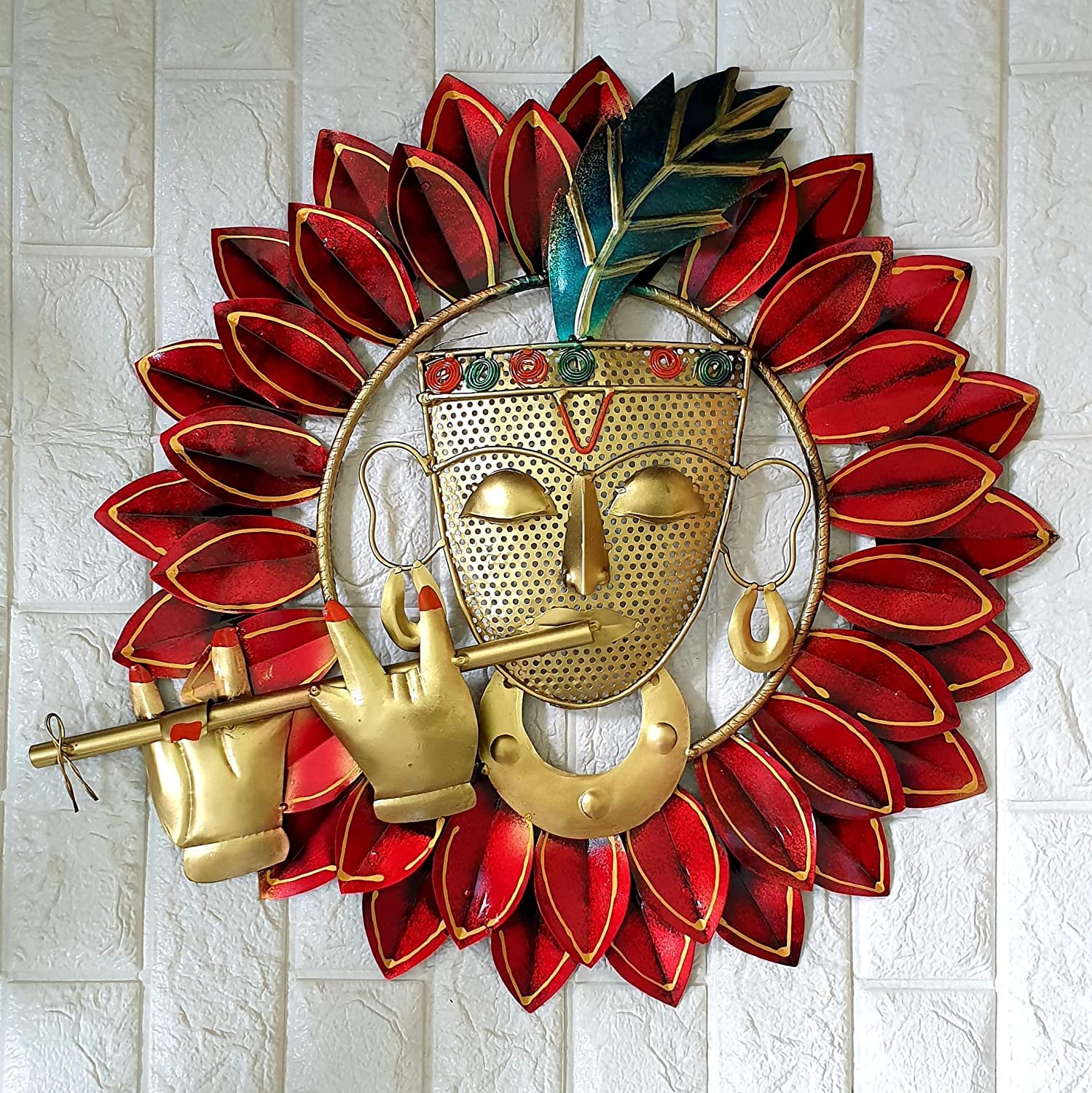 TIO's Metal Krishna Playing Flute Wall Hanging For Living Room Bedroom Home Office (23 Inches) - The Indie Odyssey