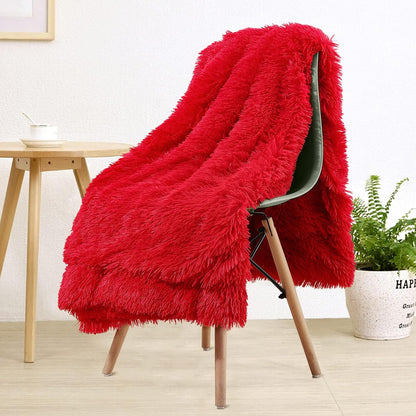 TIO's Super Soft Shaggy Faux Fur Blanket, Plush Fuzzy Bed Throw Decorative Washable Cozy Sherpa Fluffy Blankets for Couch Chair Sofa (Red)