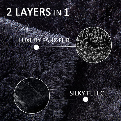 TIO's Thick Black Faux Fur Throw Blanket,2 Layers,50" x 60", Soft Fuzzy Fluffy Plush Furry Comfy Warm Blanket for Couch Bed Chair Sofa Bedroom Dog Baby Girl (Black)