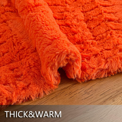 TIO's Luxury Double Sided Faux Fur Throw Blanket(Without Pillows),Decorative Soft Fuzzy Fluffy Cozy Blanket for Couch Bed Chair Sofa Women Teen Girls Gift(Orange,50" x 63")