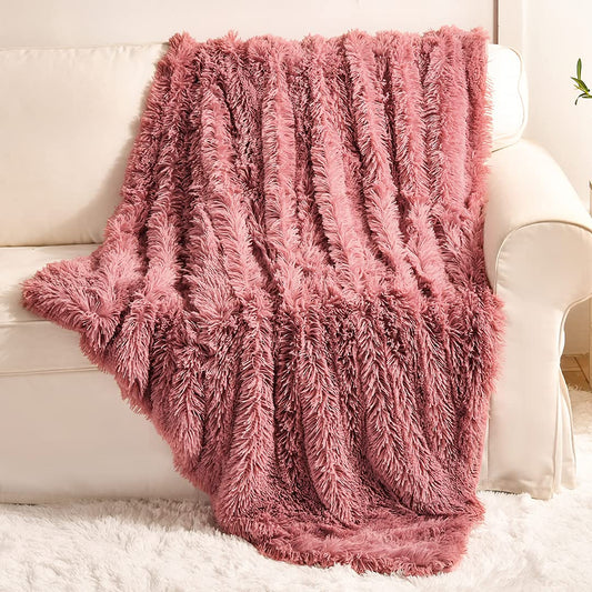 TIO's Super Soft Plush Faux Fur Blanket 50" x 60",Fluffy Cozy Comfy Furry Warm Throw Blanket Sherpa Fuzzy Fleece Thick Lightweight Blanket for Bed Chair Sofa Couch Bedroom (Pink)