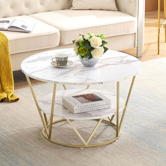 TIO's Wooden Center Table Coffee Table for Living Room and Office Water-Proof Table Top Marble Finish Round