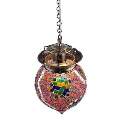 TIO's Turkish Moroccan Mosaic Blue Ceiling Hanging Light Chandelier Pendant Fixture Lantern, Handmade Glass Lamp, Multicolour - The Indie Odyssey