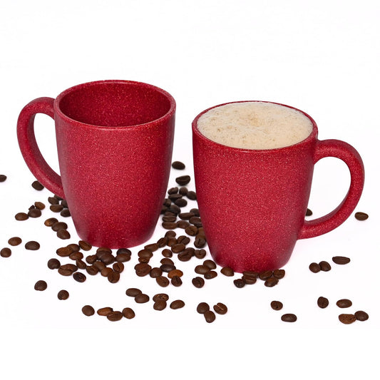 TIO's Set of 2 Eco-Friendly Classic Coffee Mug | 300 ml | Made with Rice Husk & Bamboo Fibres | Microwave Safe | Matte Finish Mugs | Coral