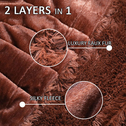 TIO's Brown Faux Fur Throw Blanket,2 Layers,50" x 60", Soft Fuzzy Fluffy Plush Furry Comfy Warm Blanket for Men Couch Bed Chair Sofa Bedroom Gift (Brown)