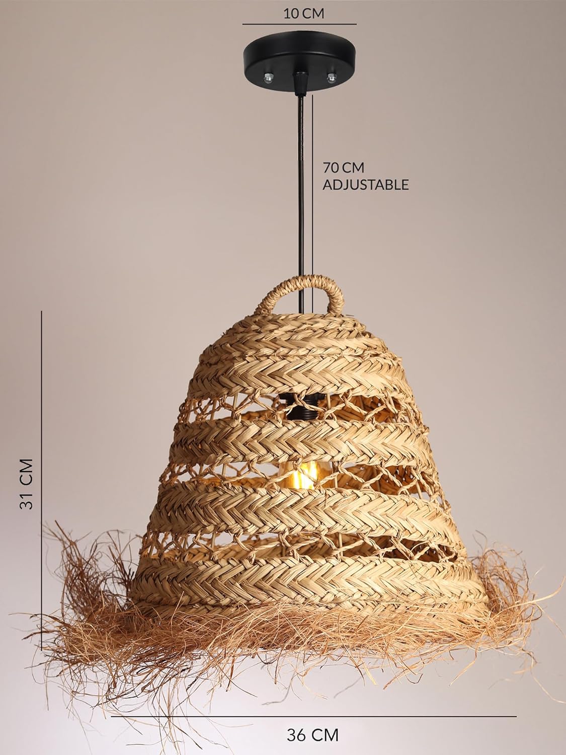 TIO's Bamboo Lampshade | Bamboo Pendant Lamp | Boho Lampshade | Seagrass Lampshade | Bamboo Hanging Lampshade (Diameter 36 CM, Height 31 CM)