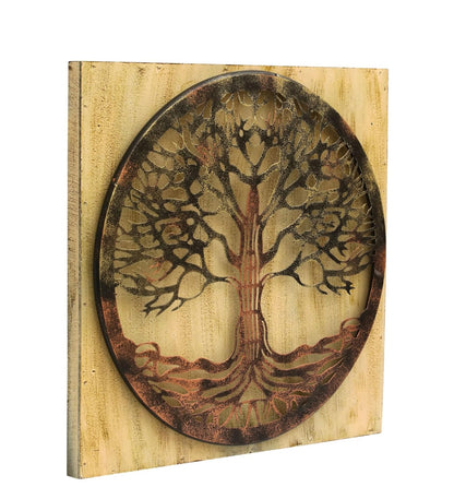 TIO's Iron & MDF Multicolour Tapni Tree On Board Wall Decorative Hanging & Mounted Wall Art Sculpture Living Room Home Decor (Size 17 x 17 inches) - The Indie Odyssey