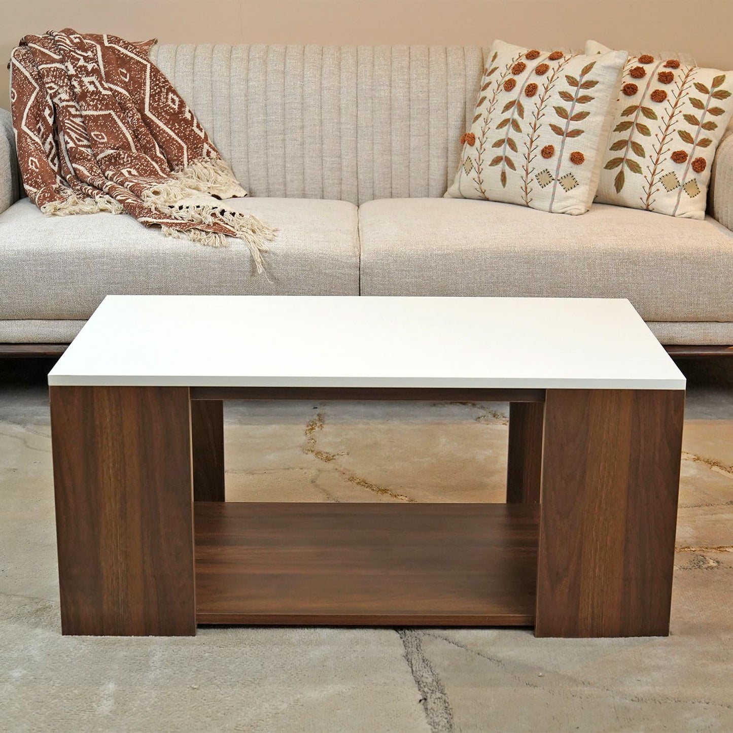 TIO's Kingston Engineered Wood Coffee Table (Columbian Walnut Finish with Frosty White Top)