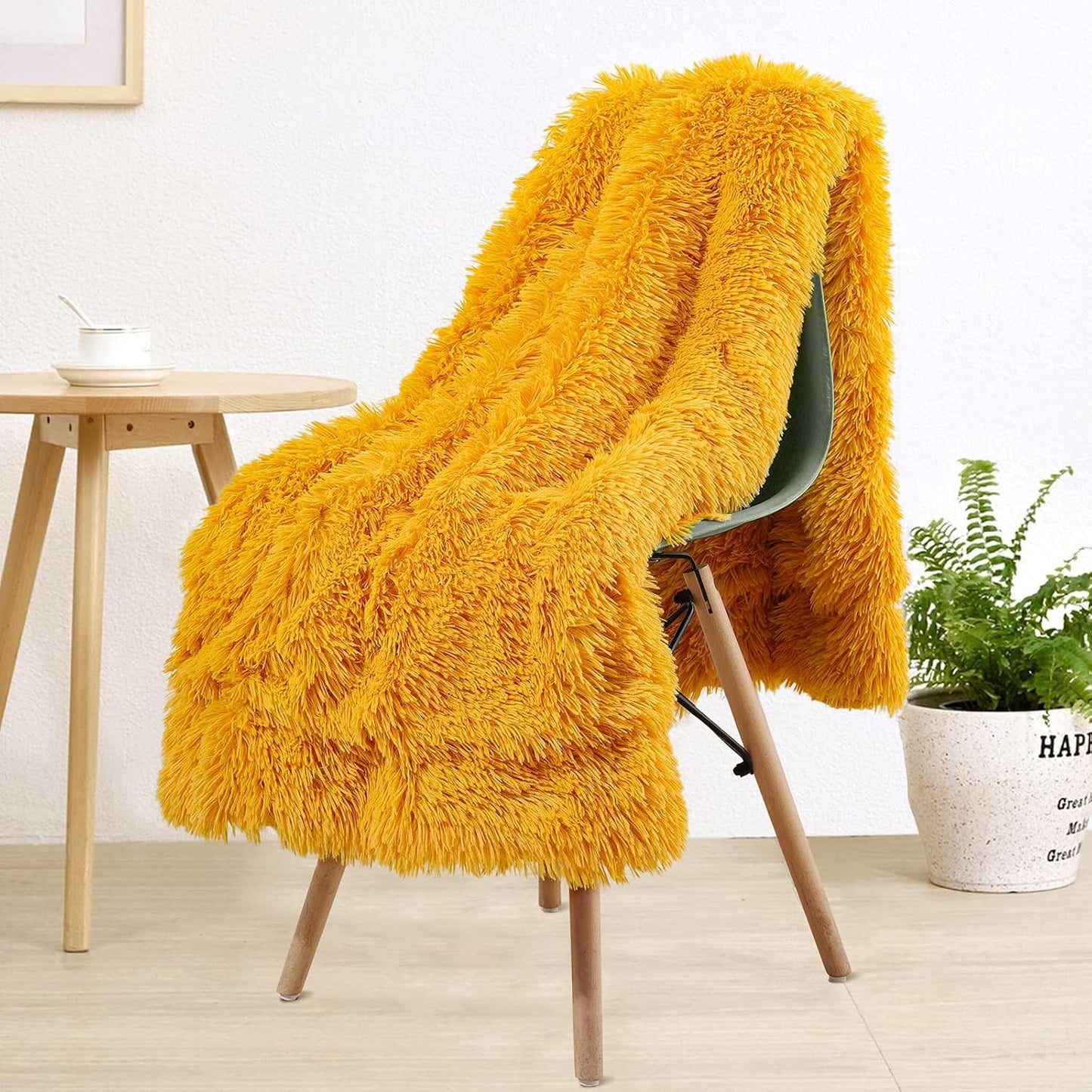 TIO's Super Soft Shaggy Faux Fur Blanket, Plush Fuzzy Bed Throw Decorative Washable Cozy Sherpa Fluffy Blankets for Couch Chair Sofa (Yellow)