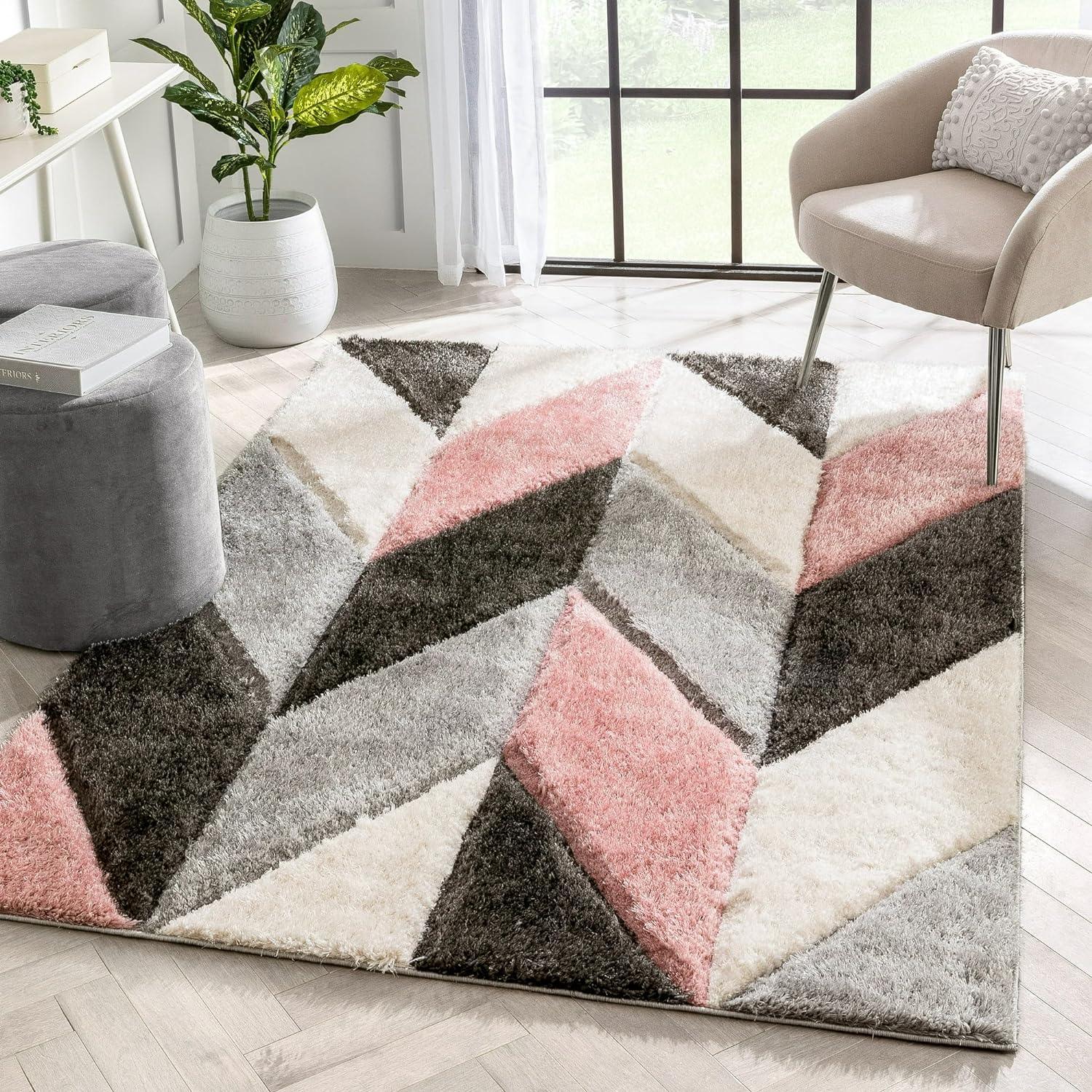 The Indie Odyssey's Handwoven 3D Texture Super Soft Shag Area Rug Carpet Multiple Sizes Zig Zag Sky Peach Black - The Indie Odyssey