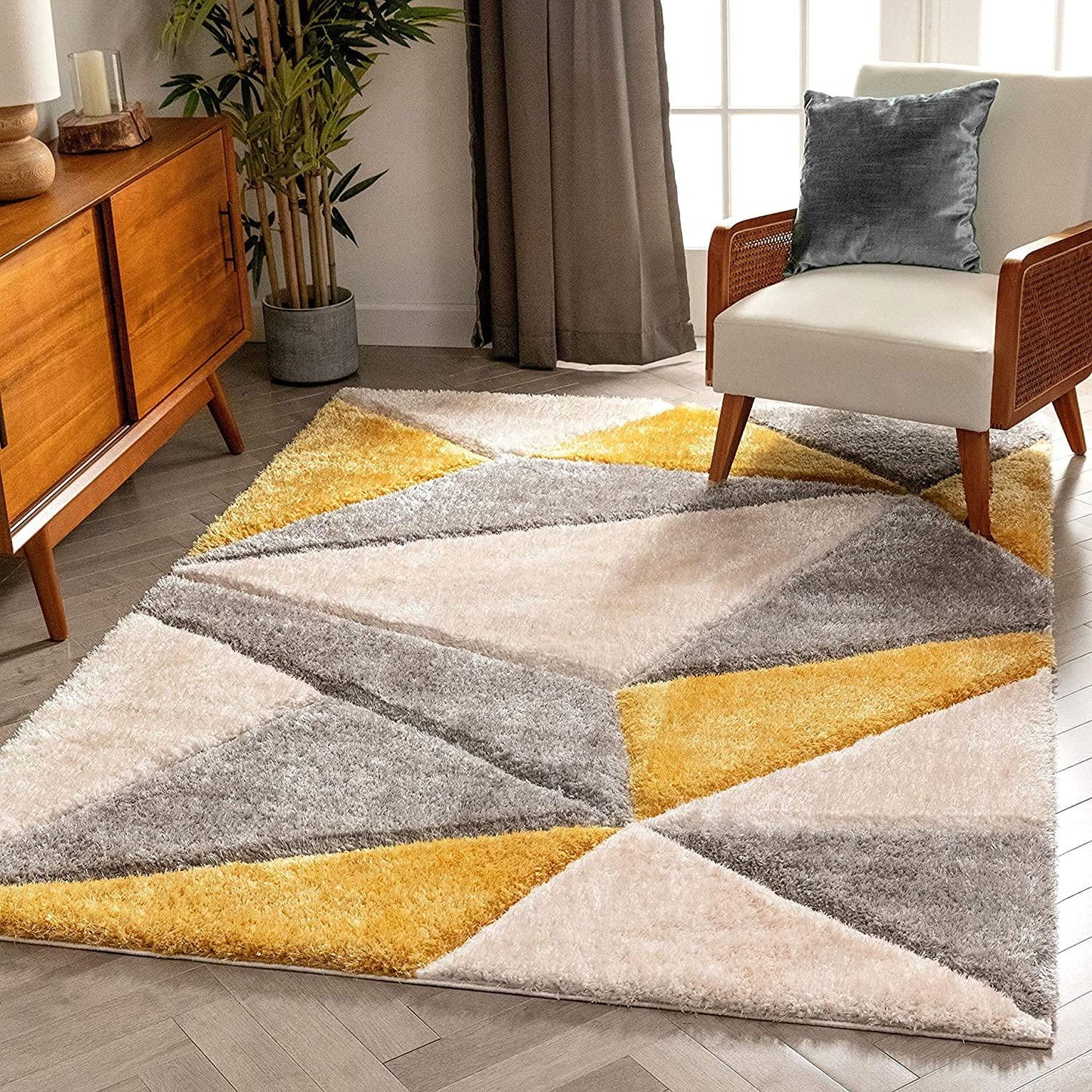 The Indie Odyssey's Handwoven 3D Carved Super Soft Collection Modern Area Rug, Multiple Size carpets Silver Grey Musturd Yellow 3D - The Indie Odyssey