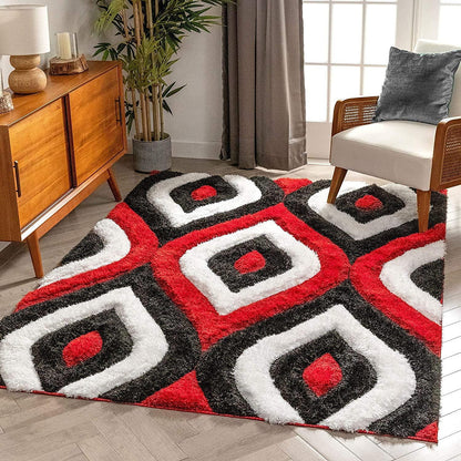 The Indie Odyssey's Handwoven 3D Carved Super Soft Collection Modern Area Rug, Carpet Multi Size Red Black 3D. - The Indie Odyssey