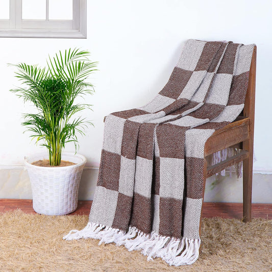 TIO's Soft Chenille Cotton Throw with fringe tassels | 50 x 60 inches, Brown