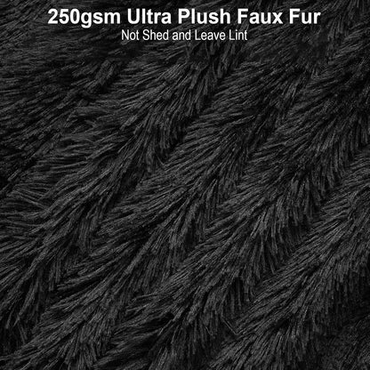 TIO's Super Soft Shaggy Faux Fur Blanket, Plush Fuzzy Bed Throw Decorative Washable Cozy Sherpa Fluffy Blankets for Couch Chair Sofa (Black)