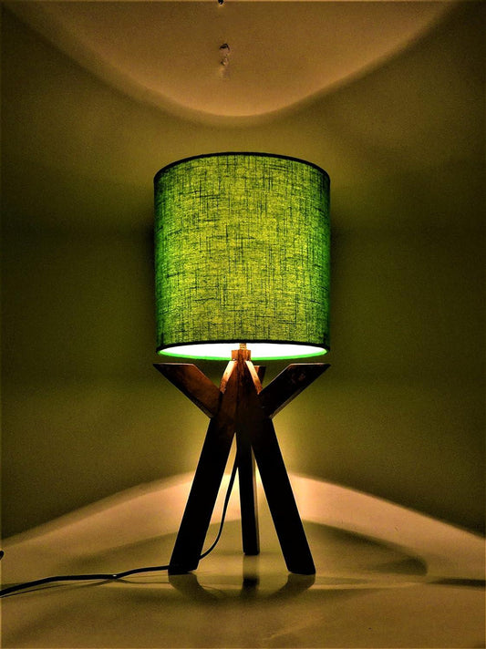 TIO's Traditional Bedside Lamp Round Shape Rich Fabric Shade, Large Retro Wooden Table Lamp for Bedroom, Living Room (Green) - The Indie Odyssey