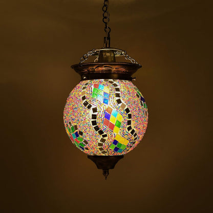 TIO's Turkish Moroccan Mosaic Blue Ceiling Hanging Light Chandelier Pendant Fixture Lantern, Handmade Glass Lamp, Multicolour - The Indie Odyssey