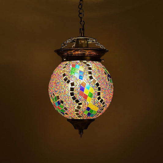 TIO's Turkish Moroccan Mosaic Blue Ceiling Hanging Light Chandelier Pendant Fixture Lantern, Handmade Glass Lamp, Multicolour - The Indie Odyssey