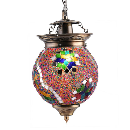 TIO's Turkish Moroccan Mosaic Blue Ceiling Hanging Light Chandelier Pendant Fixture Lantern, Handmade Glass Lamp, Multicolour - The Indie Odyssey