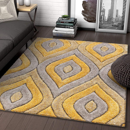 The Indie Odyssey's Handwoven 3D Carved Super Soft Collection Modern Area Rug, Carpet Multiple Size Grey Yellow 3D - The Indie Odyssey