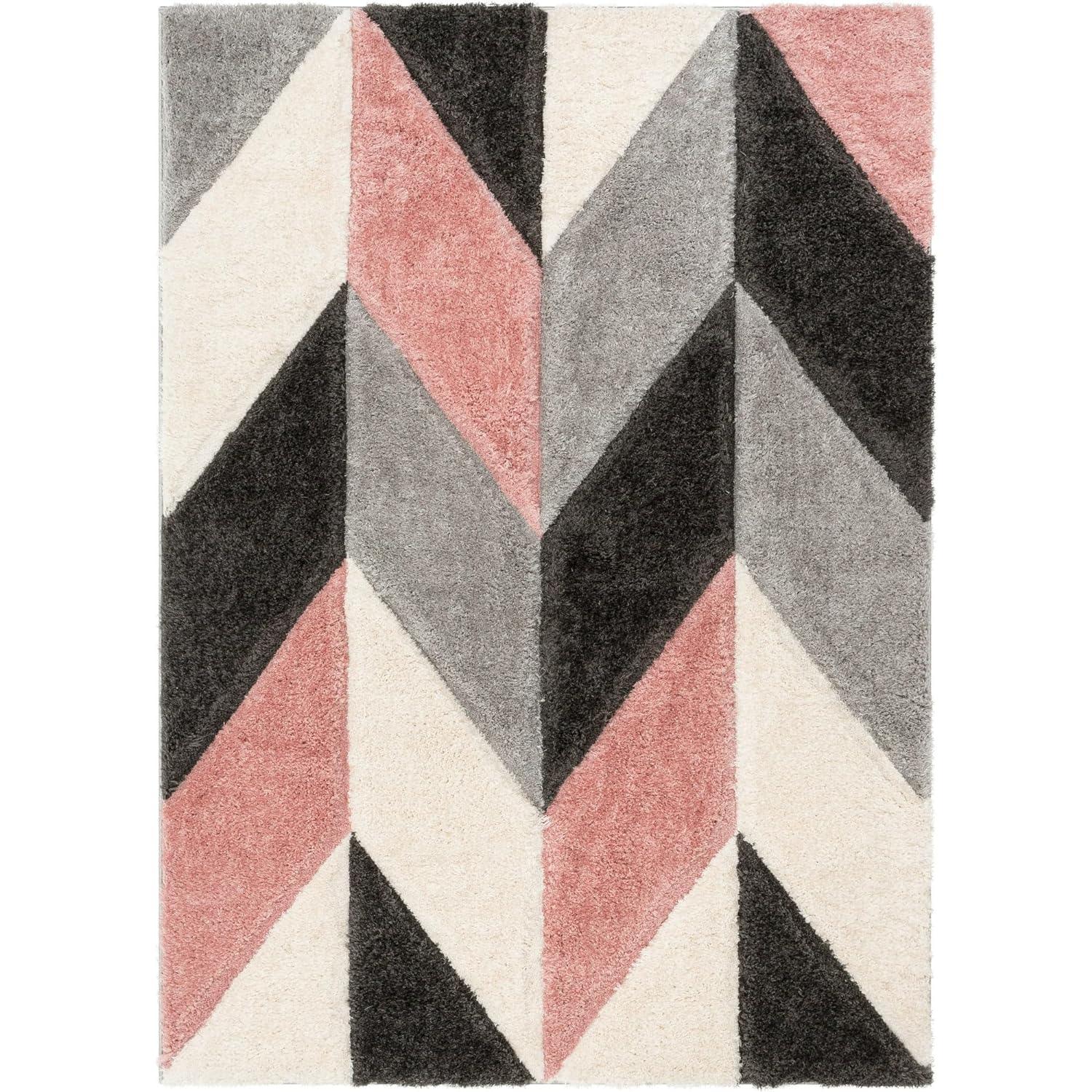 The Indie Odyssey's Handwoven 3D Texture Super Soft Shag Area Rug Carpet Multiple Sizes Zig Zag Sky Peach Black - The Indie Odyssey