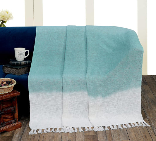 TIO's Cotton Throw Blanket - Soft & Cozy Sofa and Couch Accent - Blue and White,Pack of 1