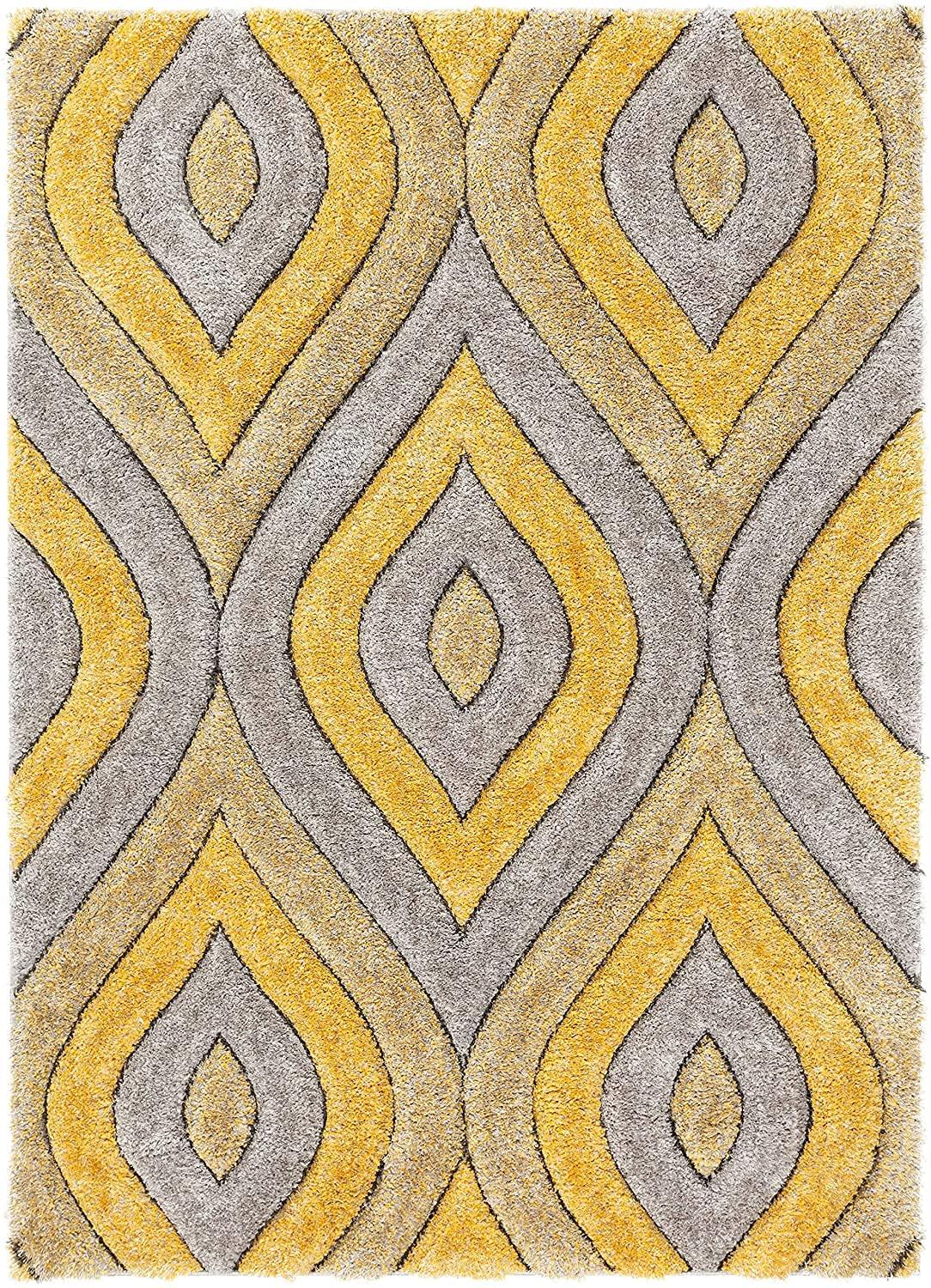 The Indie Odyssey's Handwoven 3D Carved Super Soft Collection Modern Area Rug, Carpet Multiple Size Grey Yellow 3D - The Indie Odyssey