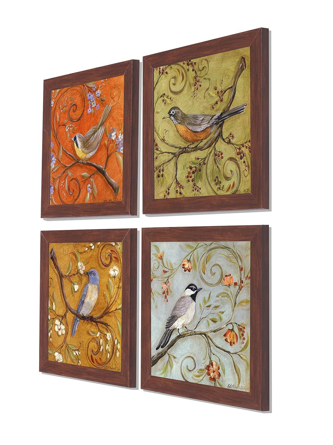 The Indie Odyssey's Multi-colour Jardine Birds Set of 4 Framed Paintings, UV Textured Art Prints (10 x 10 inch) - The Indie Odyssey