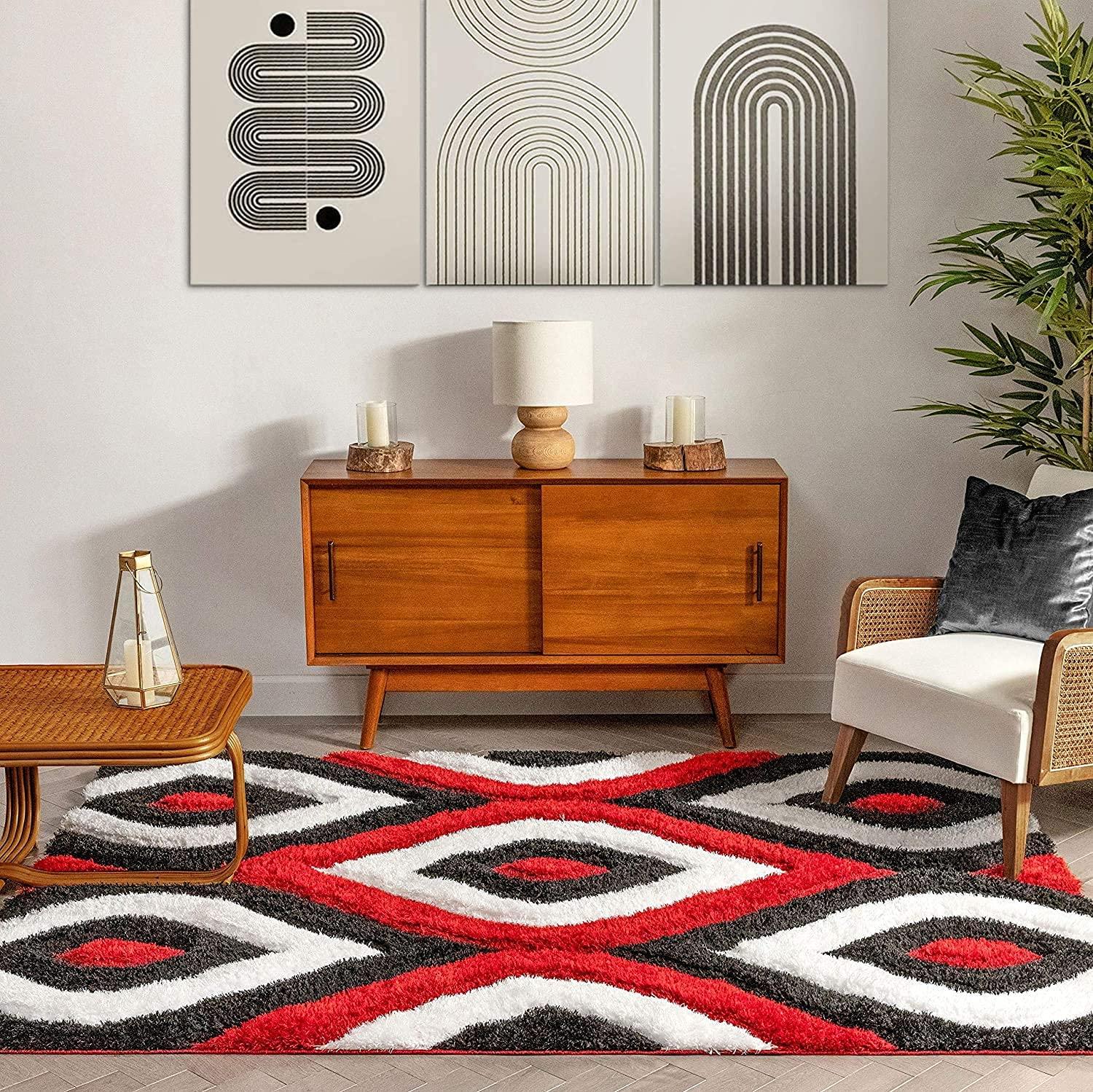 The Indie Odyssey's Handwoven 3D Carved Super Soft Collection Modern Area Rug, Carpet Multi Size Red Black 3D. - The Indie Odyssey