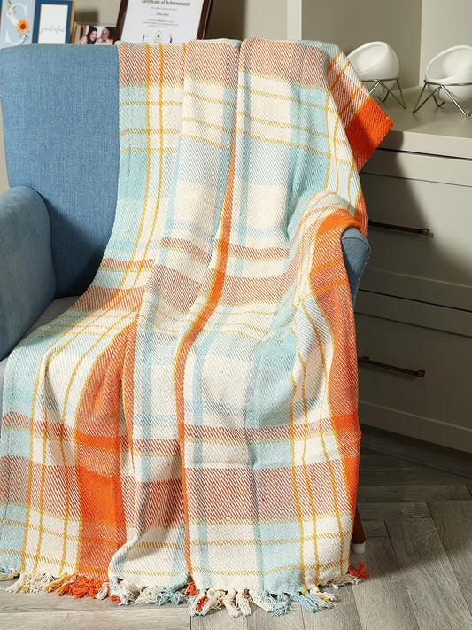 TIO'S Plaid Blanket | Throw for Living Room, Bedroom, Sofa & Chair | Multi-Coloured Blanket | 1200g, 125x150 cm