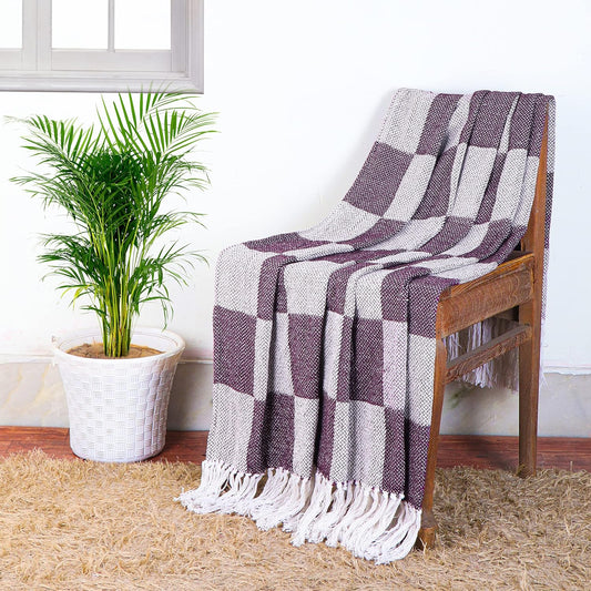 TIO's Soft Chenille Cotton Throw with Fringe Tassels | 50 x 60 inches, Purple