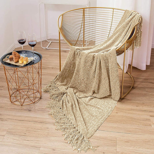 TIO's Soft Chenille Throw Blanket for Sofa, Bed and Couch - 60 * 50 Inches (Ivory)