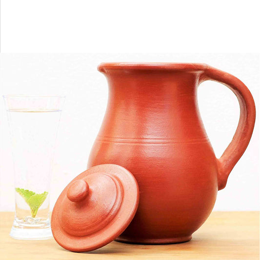 TIO's Red Clay Water Jug / Earthen Water Pot with Handle – 2.5 Litre